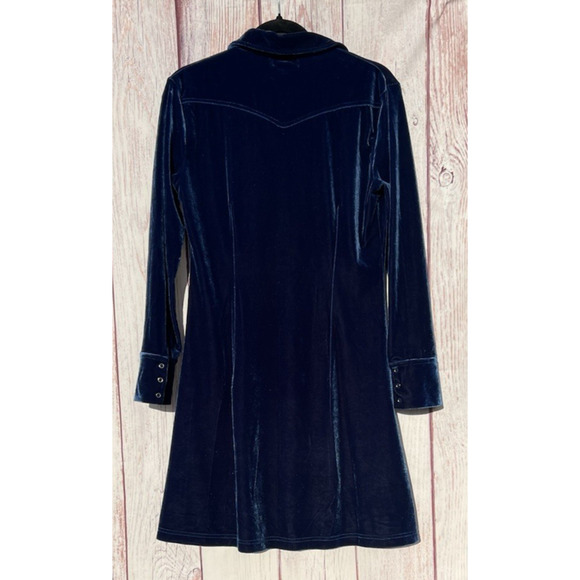 THOMO Dress Knee Length Vintage Velvet Snap Front Western Fair Witchy Goth L - Picture 2 of 7